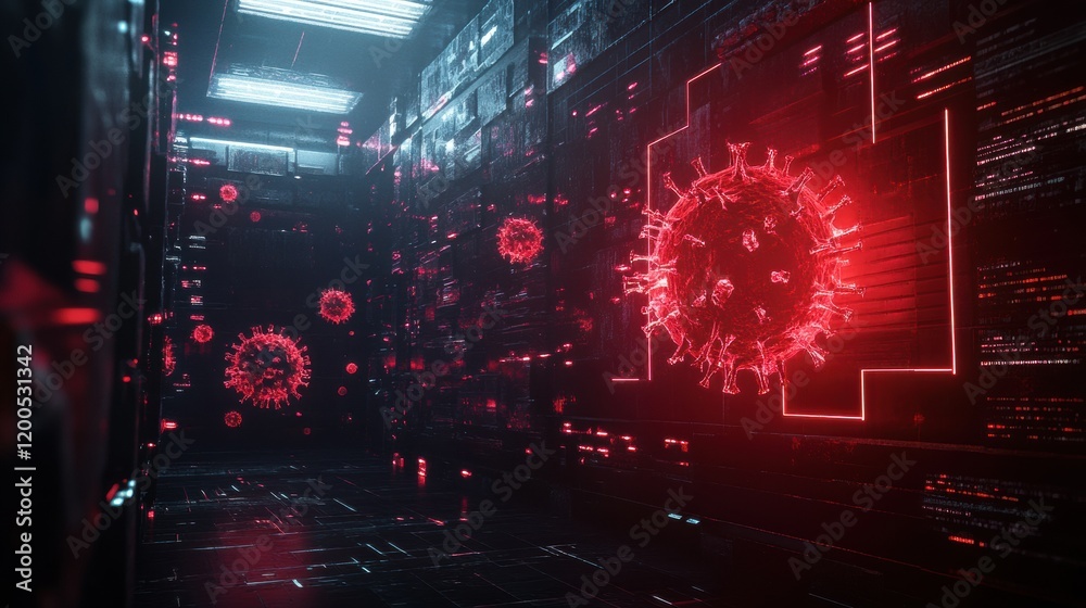 Poster Glowing barrier protects against viruses in futuristic lab environment with advanced technology. Generative AI