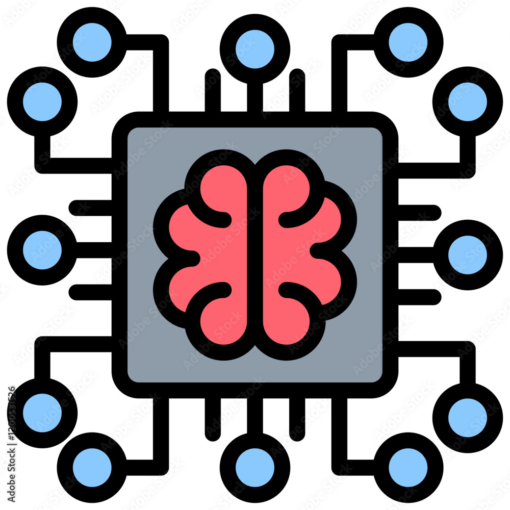 Poster machine learning outline color icon