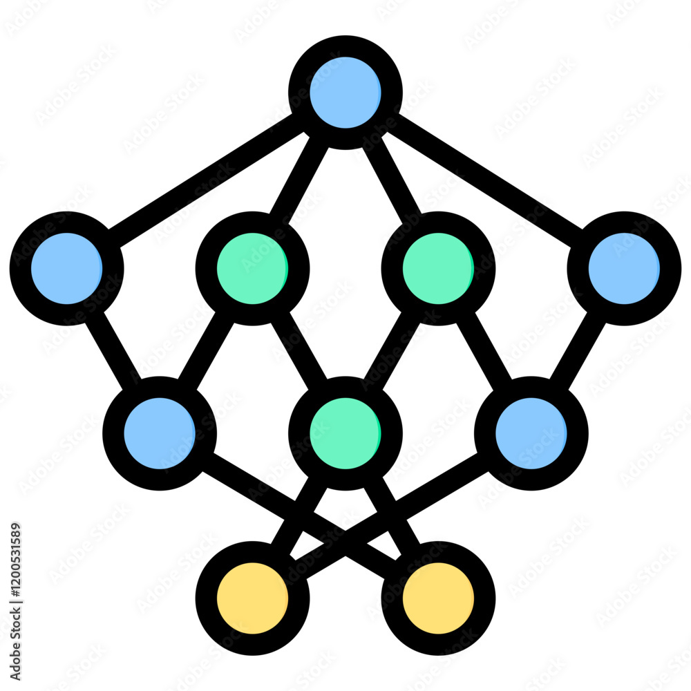 Poster Neural Network Outline Color Icon