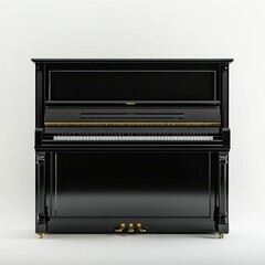 classic black upright piano with elegant design, ivory keys, and golden accents, symbolizing music, tradition, and timeless sophistication.