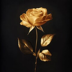Fototapeta premium A Single Gilded Rose Against A Dark Background