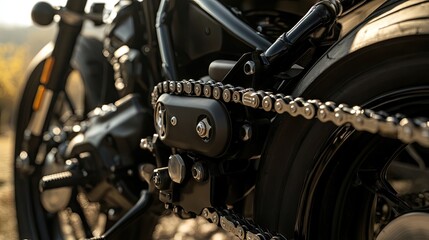 Fototapeta premium A detailed close-up of a heavy-duty chain lock for a motorcycle.