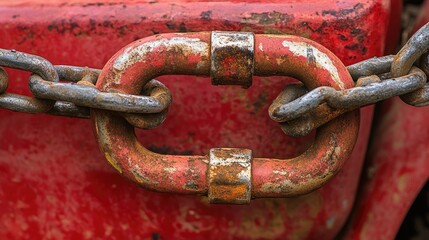 A detailed close-up of a heavy-duty chain lock for a motorcycle.