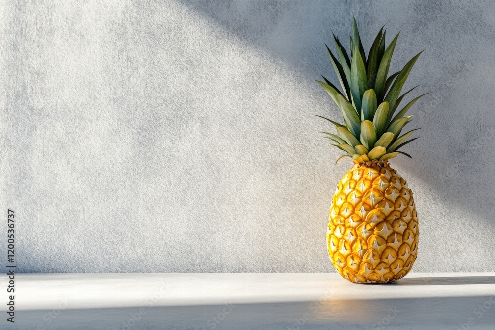 Poster pineapple on a minimalistic table against a textured wall in bright natural light showcasing the fru