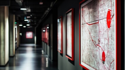 A fire evacuation map displayed on the wall of a public library.