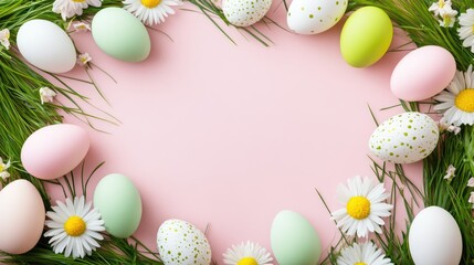 A flat lay Easter template with a pastel egg border and blank center for text.