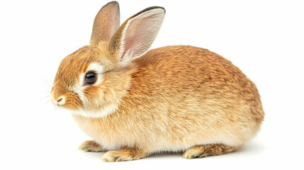 Obraz premium Adorable Fluffy Brown Rabbit on White Background, bunny, fluffy rabbit, cute rabbit, adorable rabbit, pet rabbit