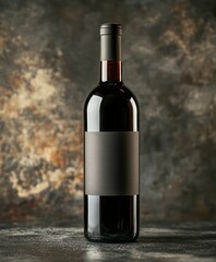 Fototapeta premium elegant wine bottle with dark glass, minimalistic design, standing on textured surface, artistic lighting, rustic and sophisticated aesthetic.