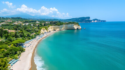 Naklejka premium Stunning Aerial View of a Secluded Beach in Italy, coast, coastline, sea, ocean, turquoise water
