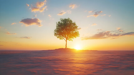 Solitary Tree at Sunset, sunrise, lone tree, single tree, landscape, nature