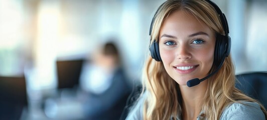 Customer Service Executive in Modern Office Consulting Clients Using Headset and Computer