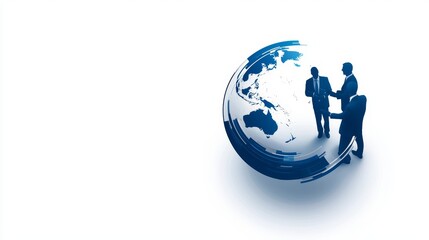 Fototapeta premium Global business partnership, international agreement, businesspeople shaking hands over a world map.