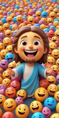 Fototapeta premium Joyful cartoon person surrounded by colorful emoji with bright expressions Generative AI