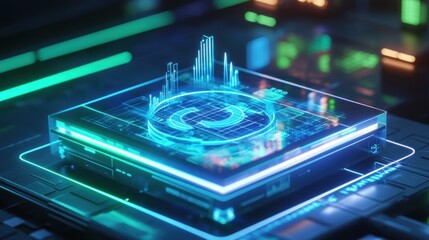 Obraz premium Futuristic data processing chip in a server rack