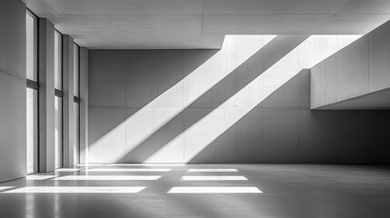 Obraz premium A minimalist interior space with dramatic light and shadow patterns.