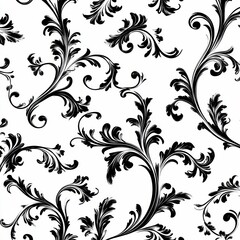 ornate black-and-white baroque floral frame with intricate swirls, elegant details, symmetrical design, classic vintage aesthetic, decorative artistic style.