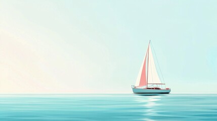 Fototapeta premium Sailboat glides peacefully across tranquil ocean waters