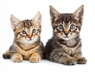 Obraz premium adorable cats sitting together, showcasing friendship, companionship, and contrasting personalities, on a clean white background.