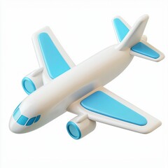 Fototapeta premium 3D illustration of a toy airplane with white body, blue accents, simple design, playful, and minimal aesthetic for aviation theme.