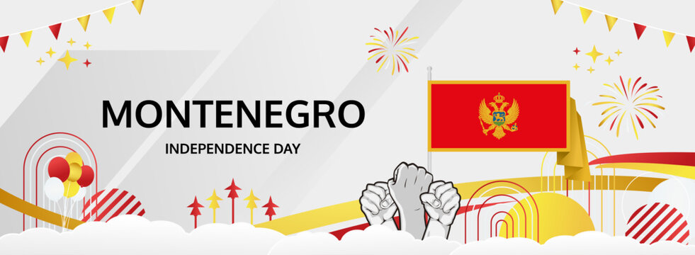 Montenegro Independence Day modern greeting banner. 21 May Happy National Day. Holidays abstract concept in flag colors. Great for event like carnival, feast poster, support, culture and tourism
