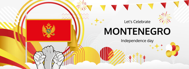 Fototapeta premium Montenegro Independence Day modern greeting banner. 21 May Happy National Day. Holidays abstract concept in flag colors. Great for event like carnival, feast poster, support, culture and tourism