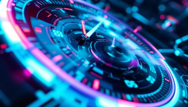 Futuristic Technology Interface with Neon Clock. Concept of Time, Innovation, and Technology. - Powered by Adobe