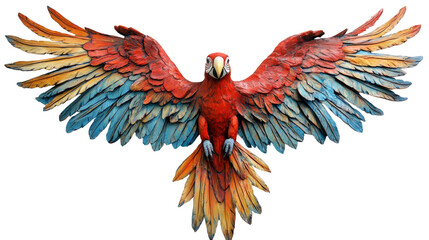 Fototapeta premium Colorful macaw with outstretched wings displaying vibrant feathers in artistic design isolated on transparent background
