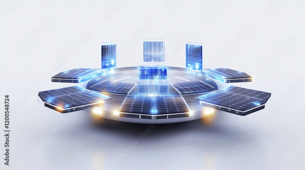 Wall mural futuristic solar array design with minimalistic features and glowing elements, showcasing advanced t