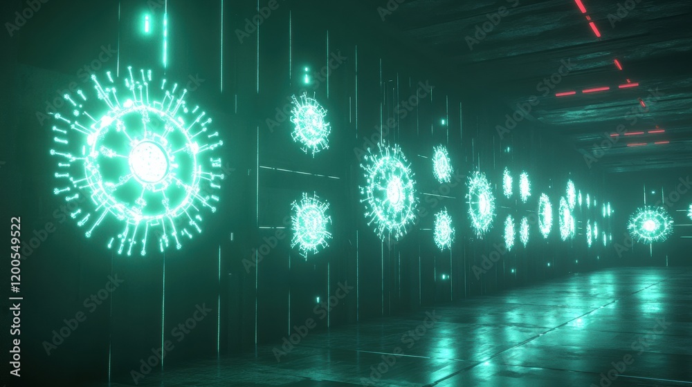 Aufkleber strong glowing wall deflects viruses in a futuristic environment enhancing safety and protection. ge