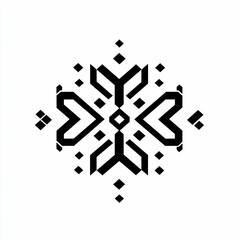 symmetrical black and white icon design pattern, abstract ornamental design, geometric elements, artistic decor, minimalist style, modern decorative motif.