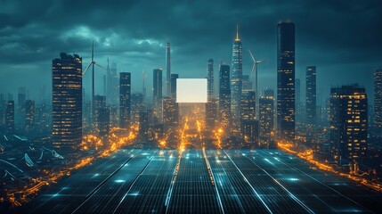 Vibrant Cityscape at Night Illuminated by Colorful Lights and Busy Traffic Creating Lively Atmosphere