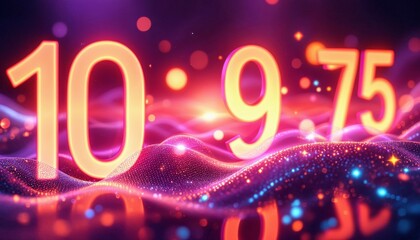 Countdown from 10 to 7.5 with a futuristic digital wave background. Concept of time, deadline, and anticipation.