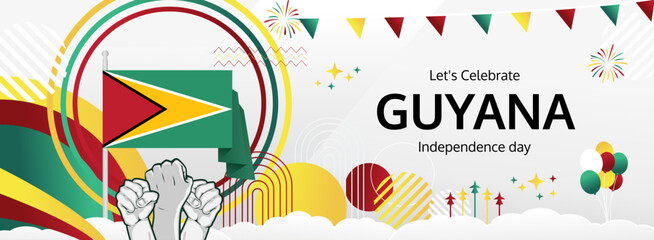 Guyana Independence Day modern greeting banner. 26 May Happy Guyana National Day. Holiday abstract concept in flag colors. Great for event like carnival, feast poster, support, culture and tourism