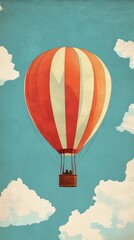 Obraz premium Red and White Striped Hot Air Balloon Soaring Through Clouds