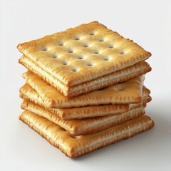 a neatly stacked pile of golden square crackers with a crispy texture, exuding simplicity and deliciousness in a minimal design.