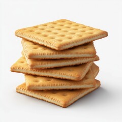 a neatly stacked pile of golden square crackers with a crispy texture, exuding simplicity and deliciousness in a minimal design.
