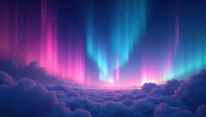 Fototapeta premium breathtaking aurora borealis over clouds, ethereal background for creative projects, copy space