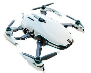 futuristic drone with sleek design and advanced features, showcasing white body and blue accents, perfect for technology enthusiasts and innovation lovers