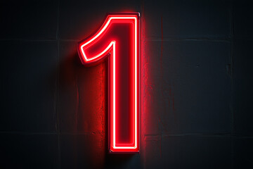number 1 red light on black background, neon lights