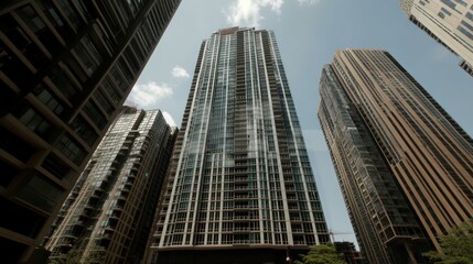 Obraz premium a modern apartment building captured against a clear blue sky with fluffy white clouds, showcasing urban architecture.
