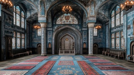 Obraz premium Blue Mosque Interior Prayer Hall, Carpets, Architecture