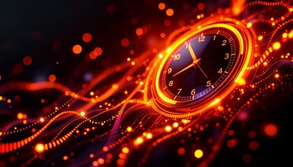 Abstract Clock with Neon Light. Concept of Time, Deadline, and Urgency.