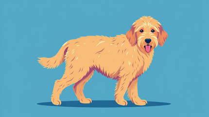 Golden retriever puppy sitting happily with a bone in a studio illustration