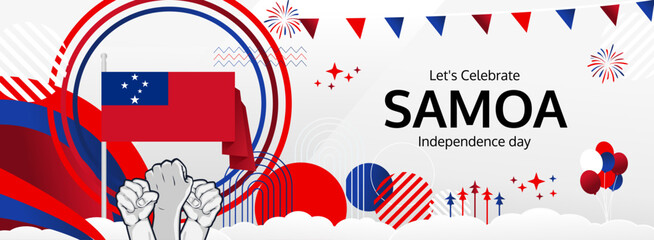 Samoa Independence Day modern greeting banner. 1st June Happy Samoa National Day. Holidays abstract concept in flag colors. Great for event like carnival, feast poster, support, culture and tourism