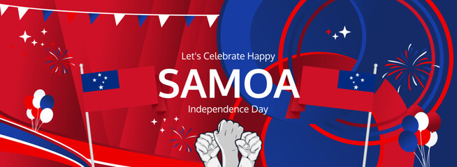 Samoa Independence Day modern greeting banner. 1st June Happy Samoa National Day. Holidays abstract concept in flag colors. Great for event like carnival, feast poster, support, culture and tourism
