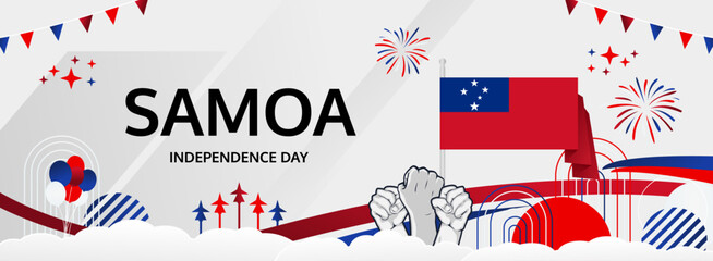 Samoa Independence Day modern greeting banner. 1st June Happy Samoa National Day. Holidays abstract concept in flag colors. Great for event like carnival, feast poster, support, culture and tourism