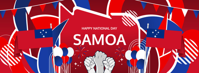 Samoa Independence Day modern greeting banner. 1st June Happy Samoa National Day. Holidays abstract concept in flag colors. Great for event like carnival, feast poster, support, culture and tourism