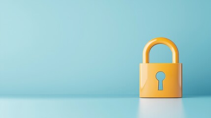 Fototapeta premium Bright Yellow Padlock on Blue Background