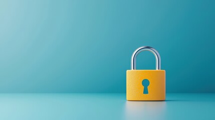 Fototapeta premium Bright Yellow Padlock on Blue Background