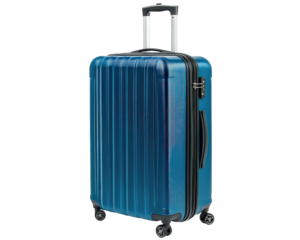 blue hard shell suitcase with retractable handle and wheels, perfect for travel. Its sleek design and durable material make it ideal choice for any journey